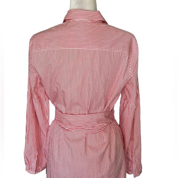 J. McLaughlin Millbury Orange White Striped Tie Waist Shirtdress Midi Dress - M - Picture 11 of 16